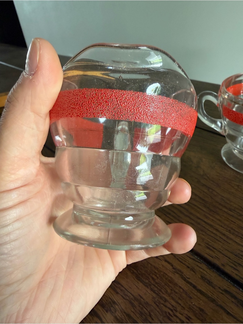 Kent Glass Sugar Bowl & Creamer Set w/ Textured Red Stripe & Gold Band 1950s - Picture 9 of 14